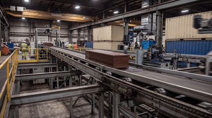 Fototapeta premium Industrial Manufacturing Facility with Conveyor Belts and Machinery Equipment.