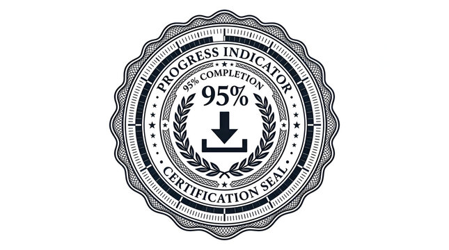 Ninety five percent progress indicator certification seal isolated on