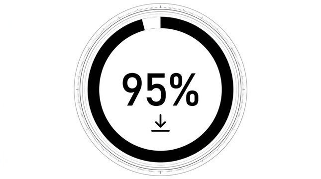 Ninety five percent download progress circle icon isolated on a