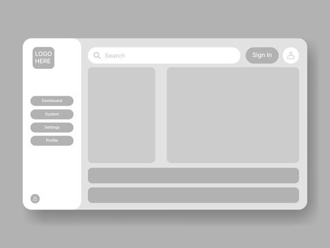 Modern Website Admin Dashboard UI Wireframe Template Vector Design for Web Application Control Panel and Prototype Interface