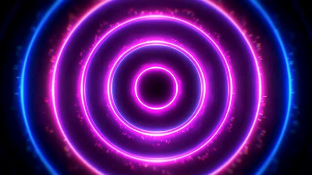 Concentric magenta and blue neon circles expanding and pulsing on black