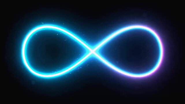 Glowing cyan neon line drawing an infinity loop on black background