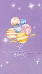 Space balloons mobile wallpaper, purple sparkly background © Rawpixel.com