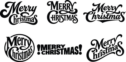 Variety of merry christmas lettering designs on a white background for festive greetings © Josna