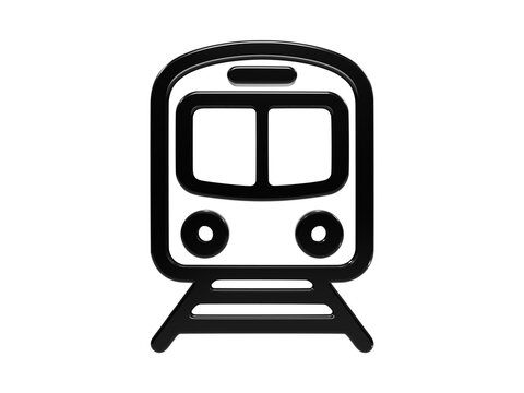 Subway train front view icon in black glossy style for city transit navigation.
