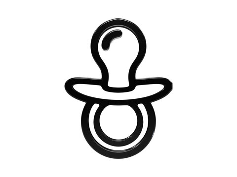 Baby pacifier black 3d icon represents infant comfort and soothing accessory.