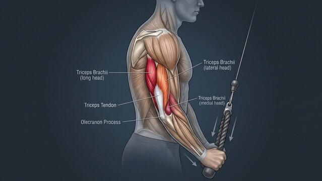 Triceps Rope Pushdown Cable Exercise Anatomical Arm Muscle Diagram