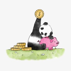 Panda saving money, illustration isolated image © Rawpixel.com