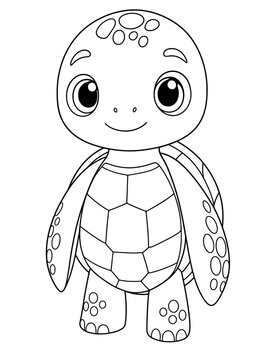 Cute Baby Turtle Coloring Page with Big Eyes and Smiling Face