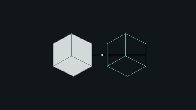 Minimalist geometric cube and wireframe outline icon set on a dark background