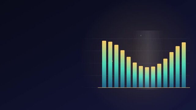 Colorful bar graph showing growth and data statistics on a dark blue background