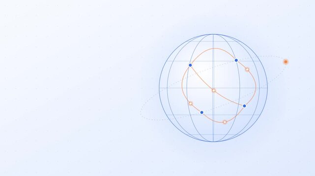 Abstract globe illustration with digital orbit lines and connection points for global technology