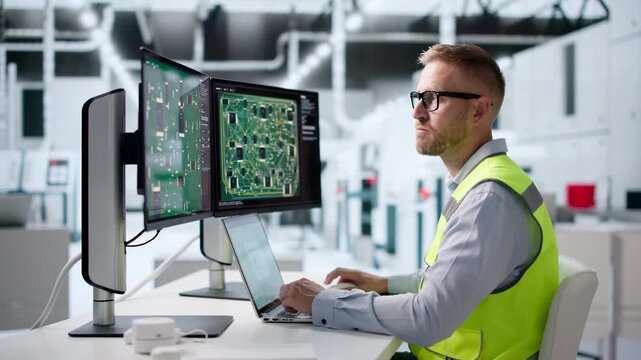 Electronics Engineer Carefully Designs Multilayer PCB Layout