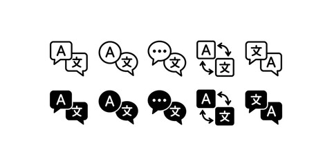 Translation icons, language communication symbols for app and web design © Tanveer Ahmed