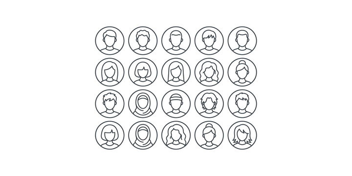 Collection of diverse people icons for user profiles
