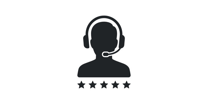 Customer support agent icon with headphones and stars rating