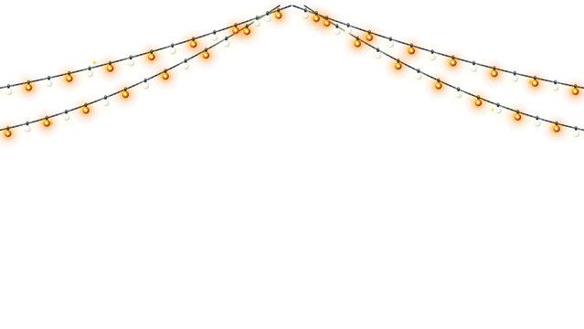 Festive String Lights Isolated, Orange and White Fairy Garland PNG