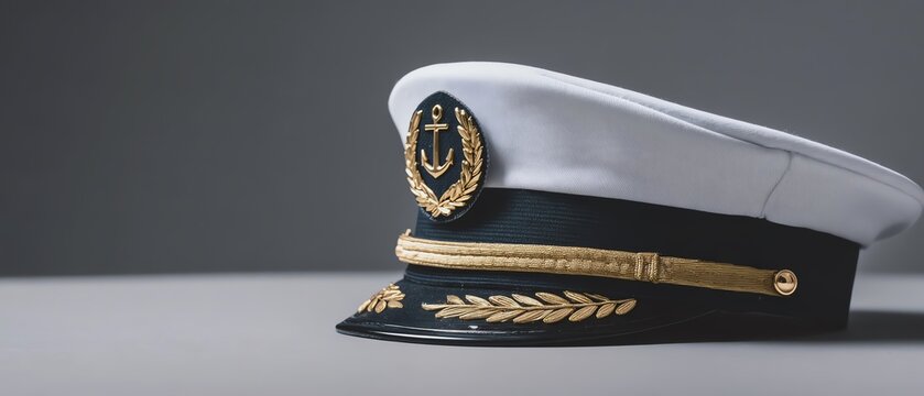 Elegant captain's hat on a neutral backdrop.