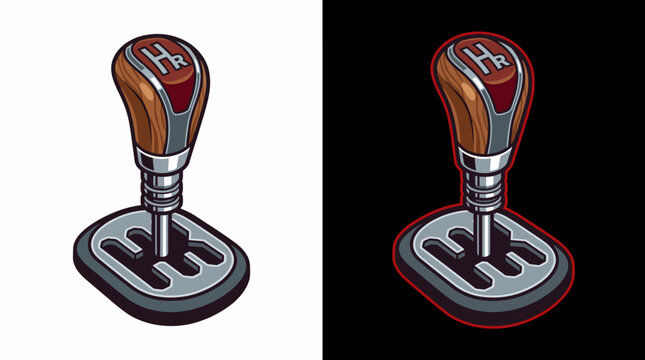 A detailed illustration of a stylish gear shift, embodying a sense of modern automotive design and passion for driving among car enthusiasts and hobbyists alike.