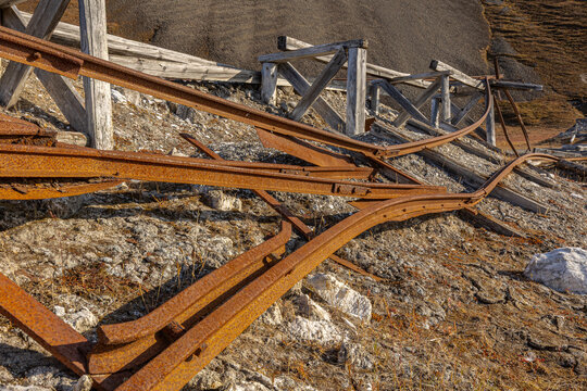 Remains of mining railroad tracks, Svalbard ( Spitzbergen). 