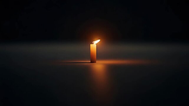 A single burning candle glowing in the dark