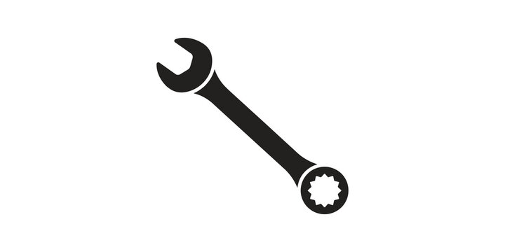 Combination wrench tool icon with black silhouette for maintenance.