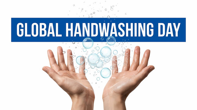 Global Hand Washing Day. Open Hands with Soap Bubbles and Hygiene Awareness. Cleanliness and Health Education Concept. Clean Realistic Illustration