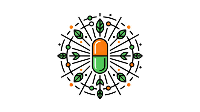 Abstract floral capsule logo with leaves and dots