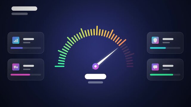 Dashboard speedometer gauge animation with glowing indicator