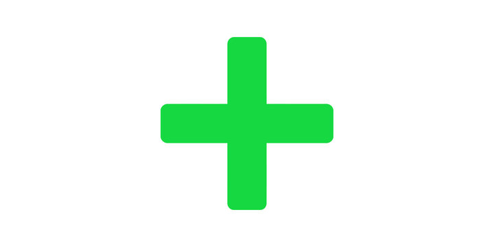 Green plus sign symbol for addition or new items on transparent background.