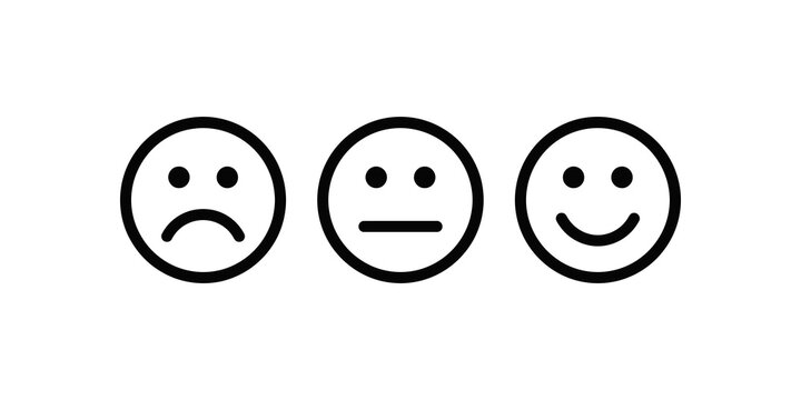Sad neutral happy face icons emotions evaluation satisfaction feedback ratings.