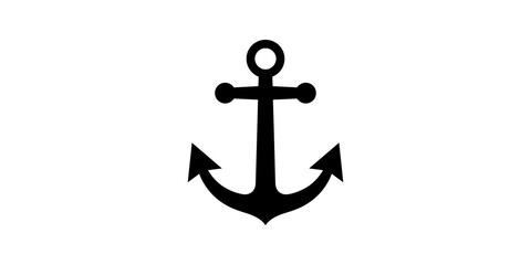 Nautical anchor black icon for marine safety and travel symbol. © Sijawalo