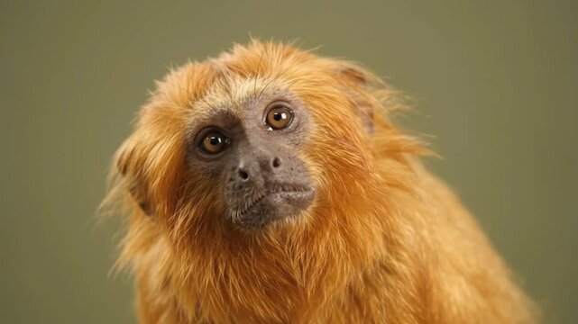 Curious Golden Lion Tamarin Primate Looking Around in Forest