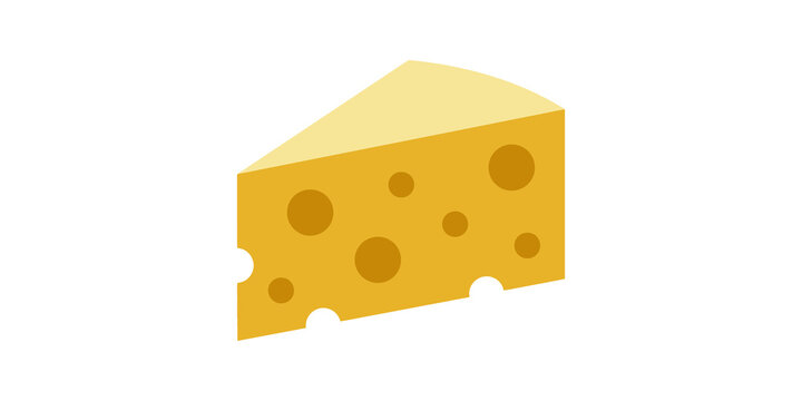 Slice of yellow swiss cheese with holes on transparent background.