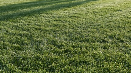 Fototapeta premium Freshly mowed green grass covering a wide flat lawn surface in sunlight