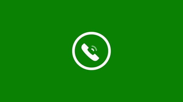 Animated white phone receiver ringing icon loop on green background for customer support and communication concept