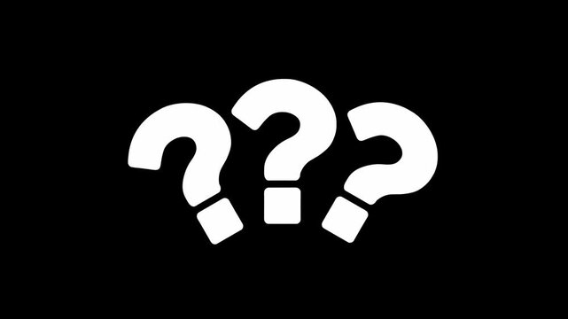Dynamic white question marks animated icon loop on black background for confusion and curiosity concept