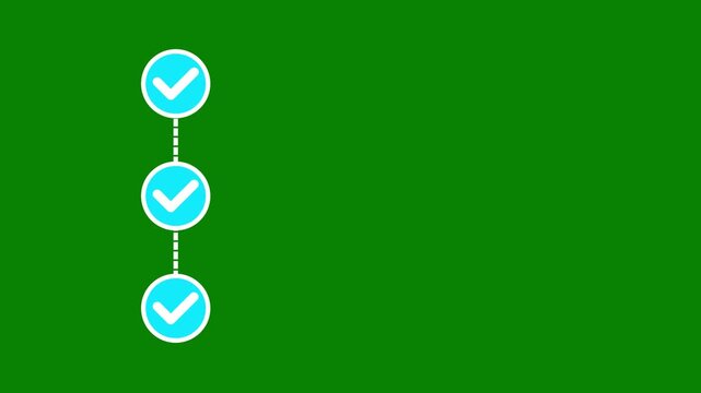 Vertical cyan three step checklist animation loop on green background for business progress and milestone concept