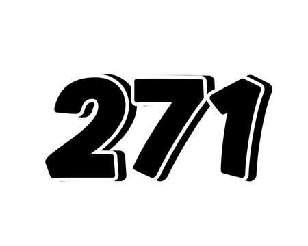Number 271 on transparent background,black bold, 3D appearance and shadow effects for added depth and dimension for design element