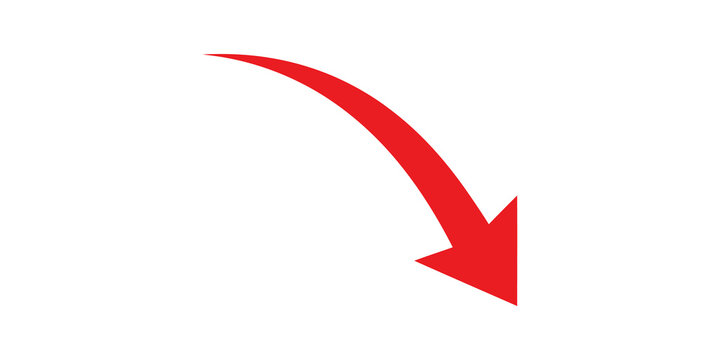 Red arrow pointing down indicating decline and loss on transparent background.