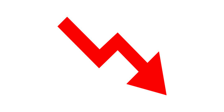 Red zig zag arrow pointing down trend graph for business decrease.
