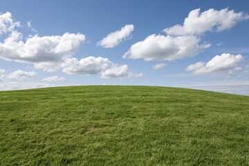 Fototapeta premium The Rolling Green Hill Under a Clear Blue Sky with White Clouds