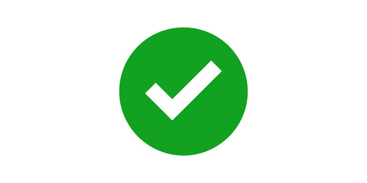 Green check mark icon on solid circle for confirmation and agreement on transparent.