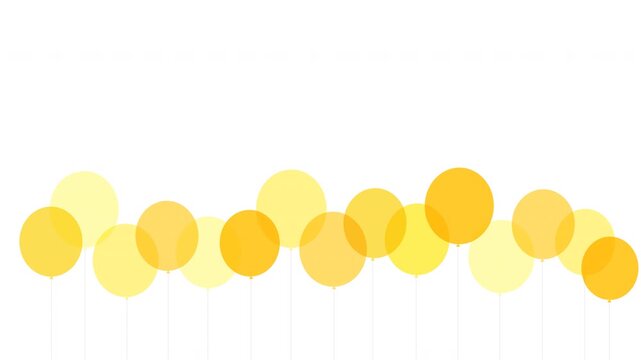 Super smooth, pre-rendered animated translucent flat bright yellow balloons lined up horizontally. Elements pop in and out sequentially from left to right in a 10-second perfect loop. Text has been re