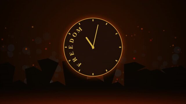 Freedom under attack retro countdown clock city ruins