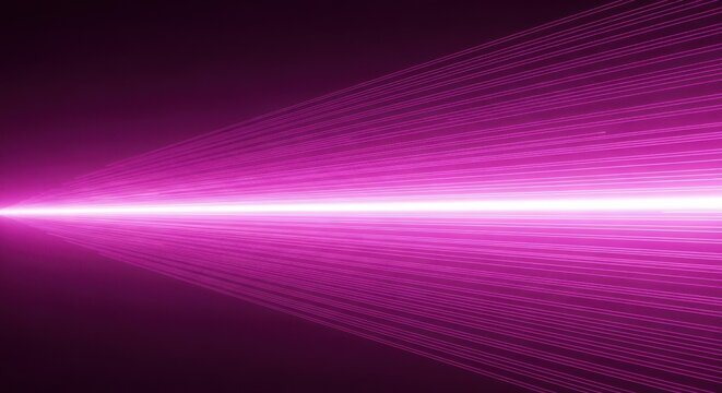 Bright magenta light beam emitting horizontal parallel lines and rays on a dark purple background