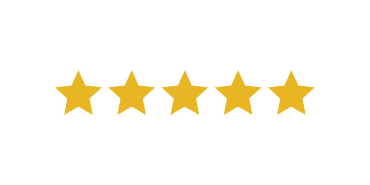 Five yellow star rating for customer satisfaction and review.