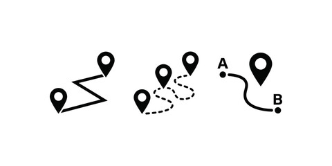 Route map with pins showing travel path and destinations A and B on transparent background. © Nisar