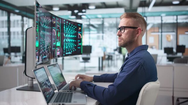 Data Scientist Carefully Develops AI Model Using Laptop