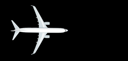 Modern airline jet showing peaceful flight management concept with white passenger airplane isolated on clean dark background © Piya W.